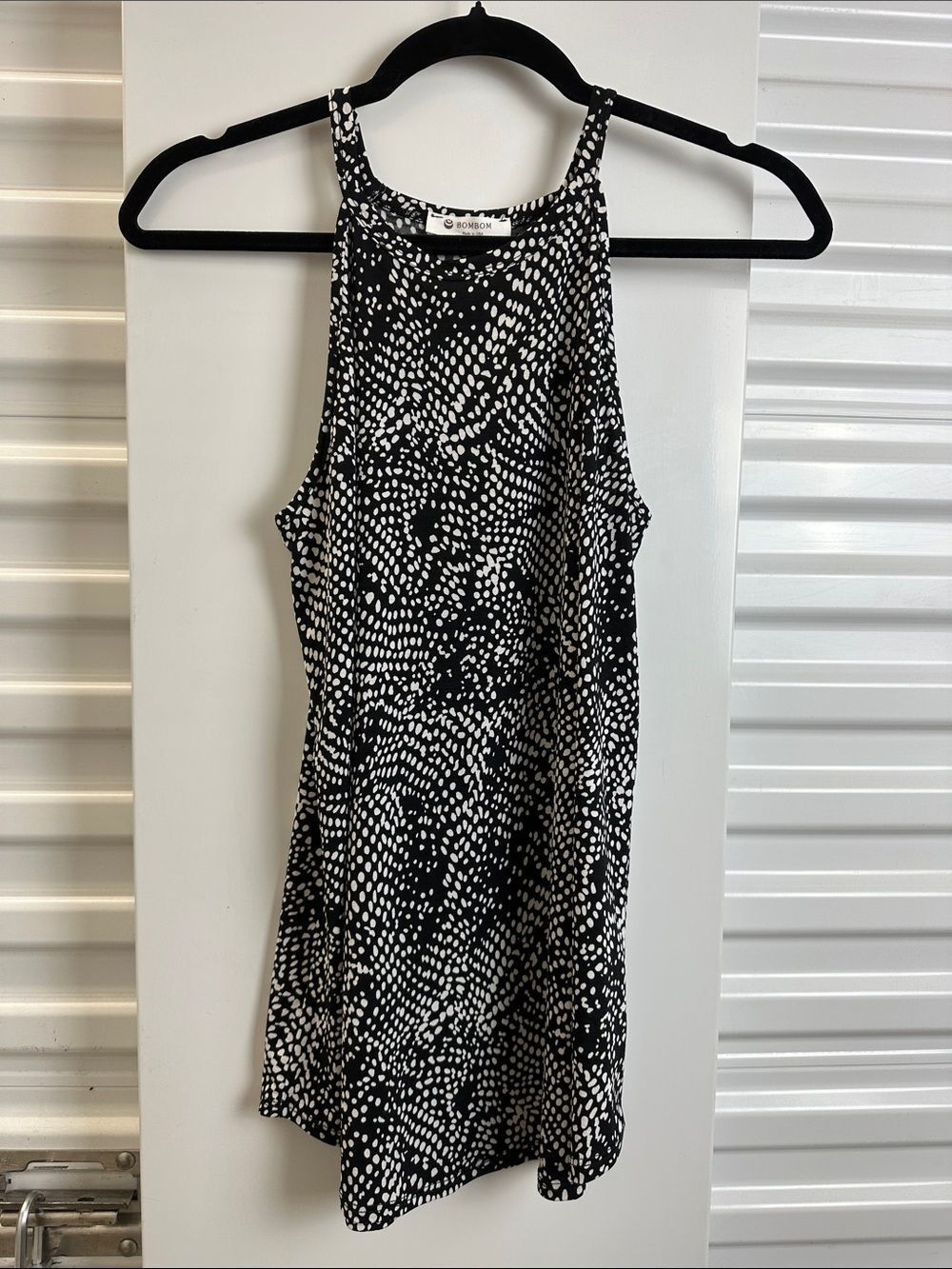 BOMBOM Black and White Dot-Print Halter tank